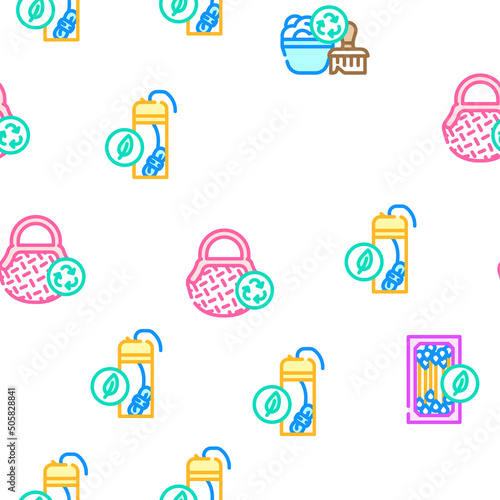 Zero Waste Products Vector Seamless Pattern Color Line Illustration photo