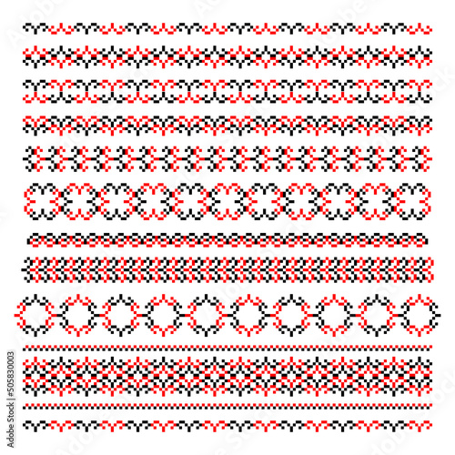 Traditional Ukrainian knitted embroidery art, ethnic border ornament vyshyvanka