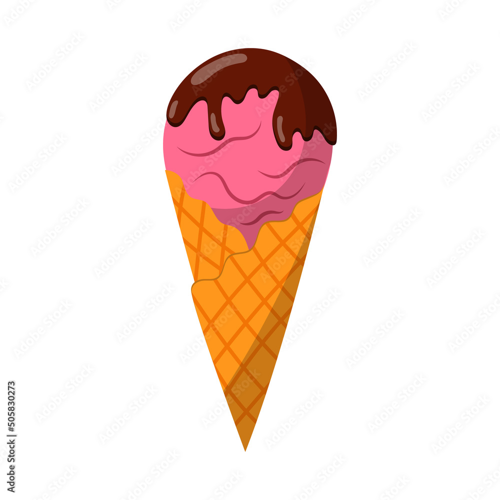 Illustration of a waffle cone of ice cream poured with chocolate. vector isolated on a white background. Illustration of a waffle cone of ice cream poured with chocolate. vector isolated on a white background.