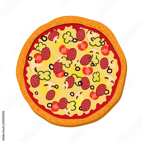 Pizza illustration, vector on a white background.