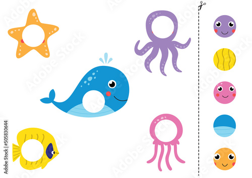Cut and glue parts of cute cartoon sea animals.