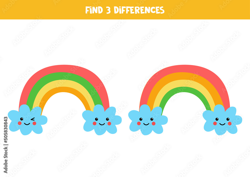 Find 3 differences between two cute kawaii rainbows. Stock Vector ...