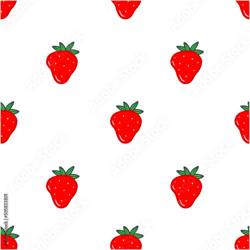 Seamless pattern with red strawberries in cartoon style. Vector food illustration background.