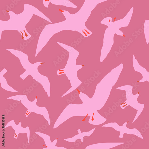 Vector seamless pattern with silhouettes of seagulls flying in the sky © Marina La_Zar