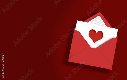 Heart Icon in Envelope on Red Background