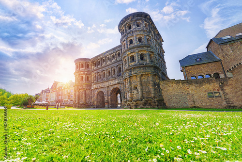  Amazing view of famous Porta Nigra (Black gate) - ancient Roman city gate in Trier, Germany. UNESCO. photo