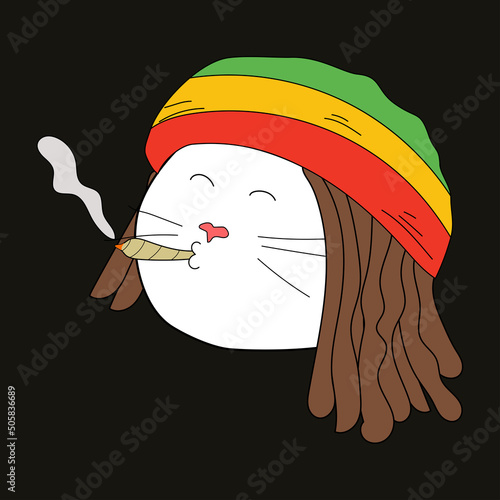 Trippy cat with weed joint. Marijuana print for t-shirt, poster, sticker.
