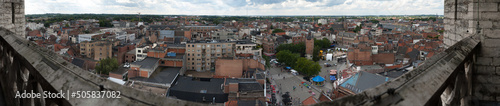 High angle panoramic view from Saint Martin's Church on Grote Markt of Kortrijk in Belgium photo