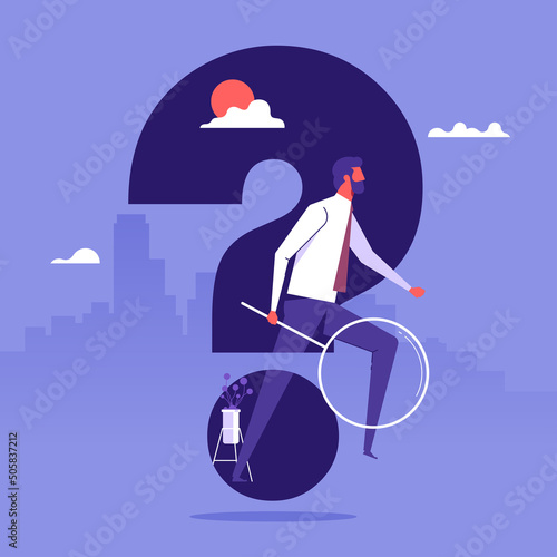 Businessman leaving from question mark sign, business solution and solve problem concept
