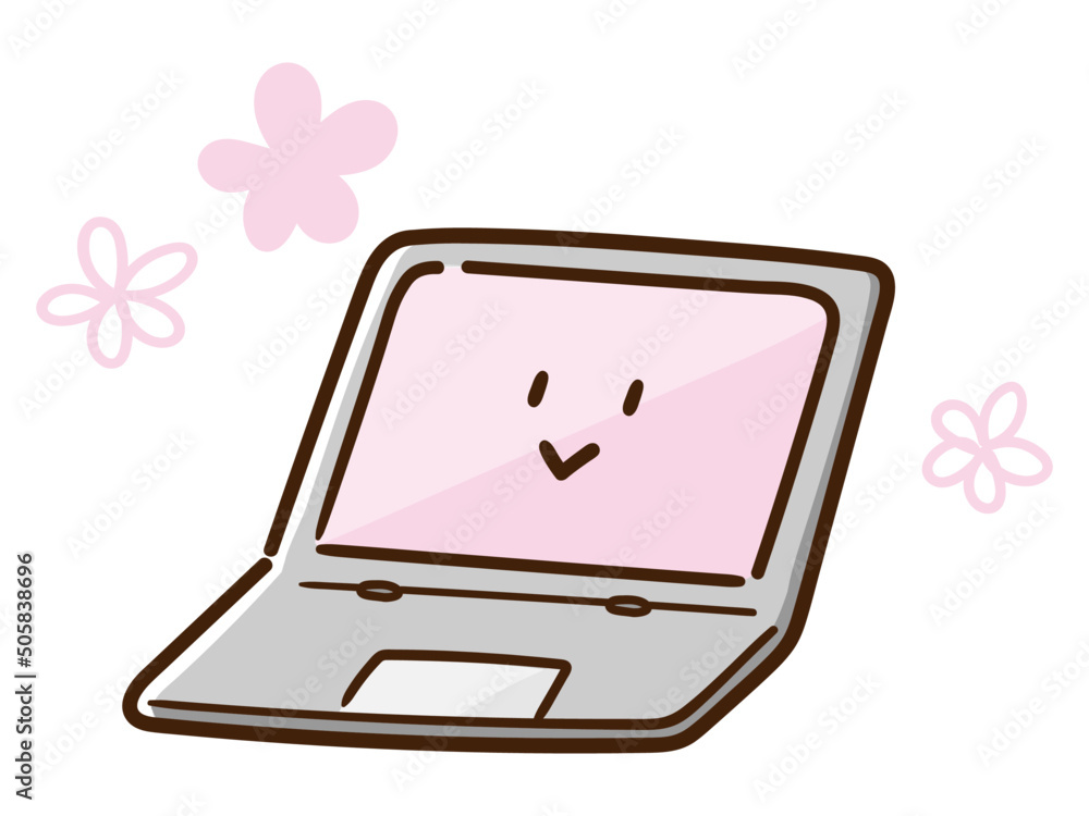 Φωτογραφία ニコニコ笑顔なかわいいノートパソコンの手書き風イラスト
