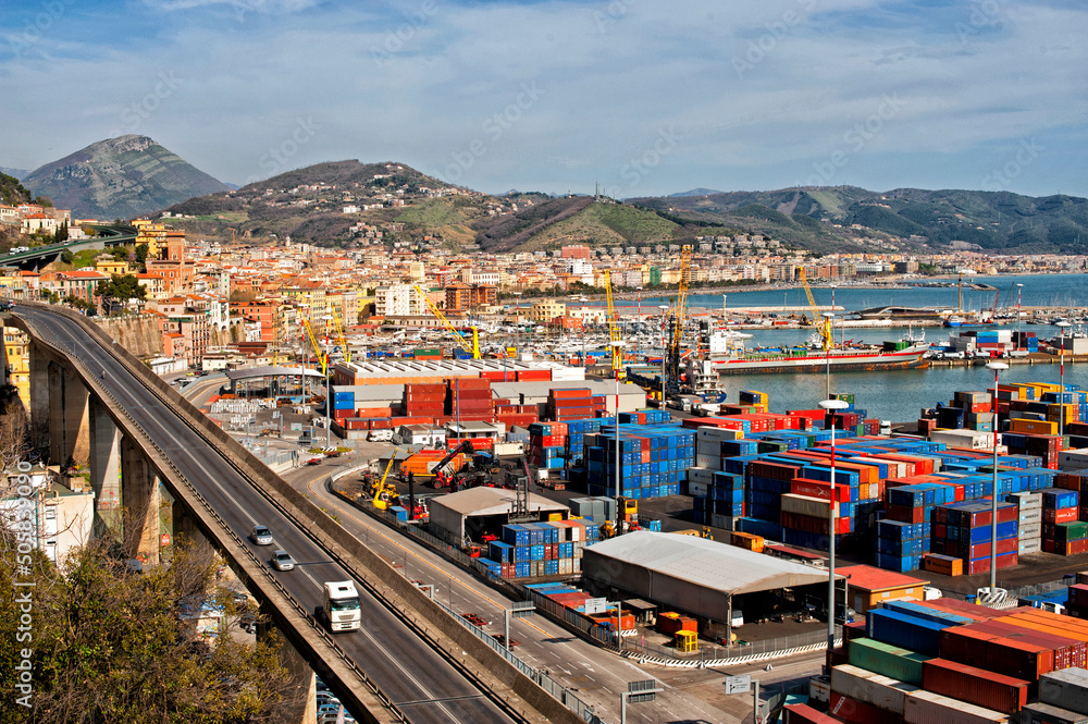 Container terminal, Salerno harbor, Campania, Italy, Europe, Mediterranean sea
