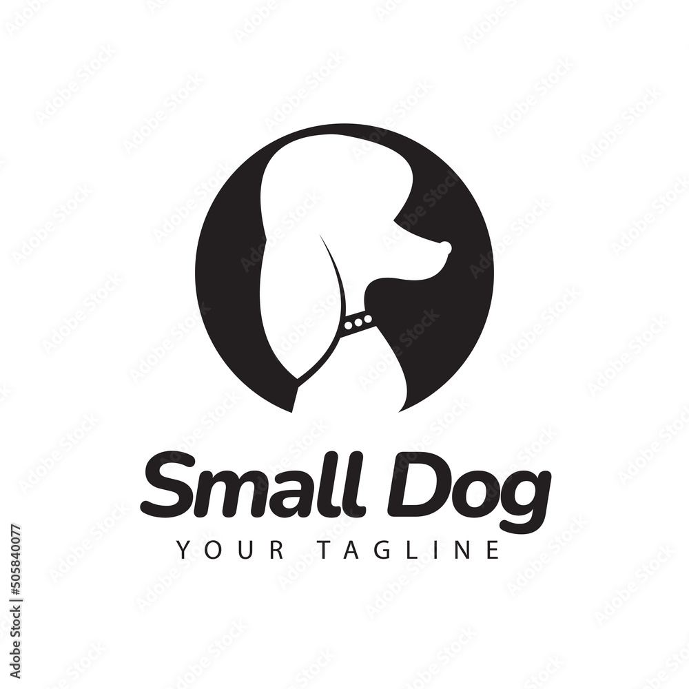 Obraz premium Small dog silhouette design logo, mini poodle facing. Veterinarians, veterinarians.