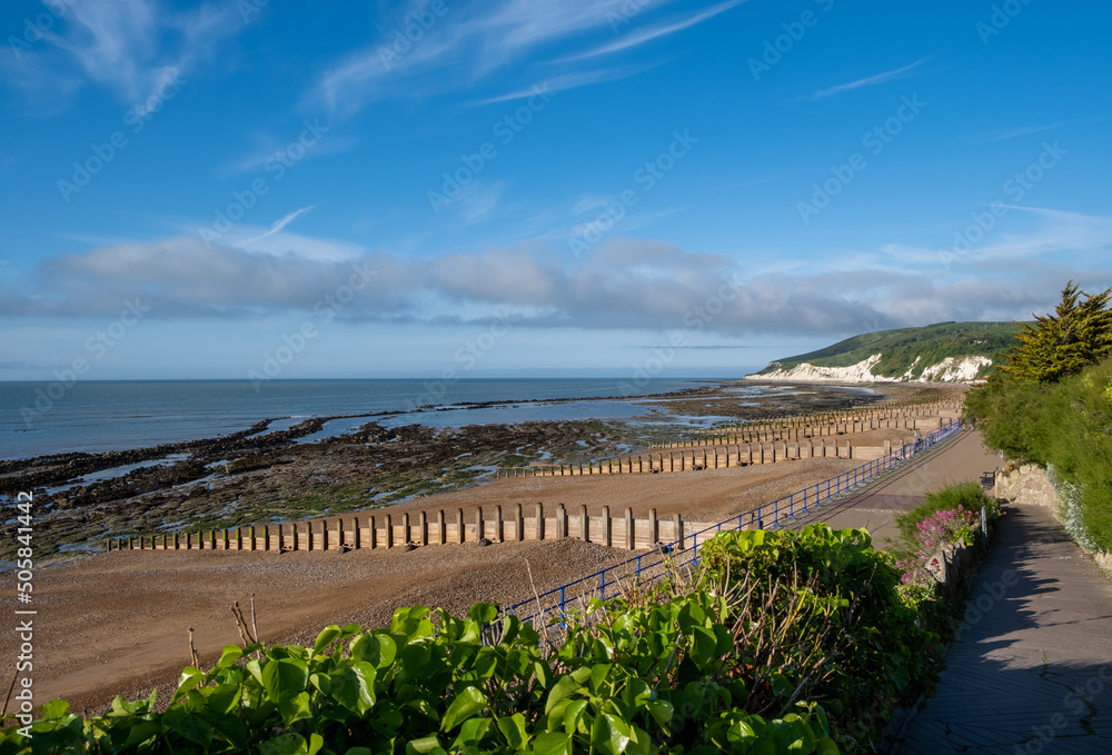 View across Eastbourne beach to Beachy Head on a sunny morning