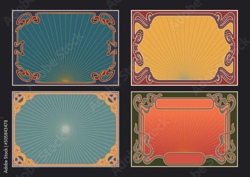 Art Nouveau Decorative Retro Frames. 1920s Modern Style Backgrounds Set
