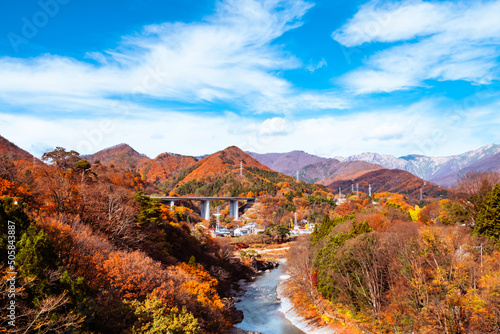諏訪峡大橋からの秋の風景