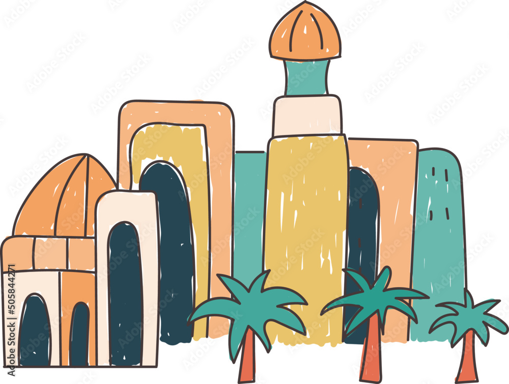 Fotografie central asia ancient town doodle template vector illustration