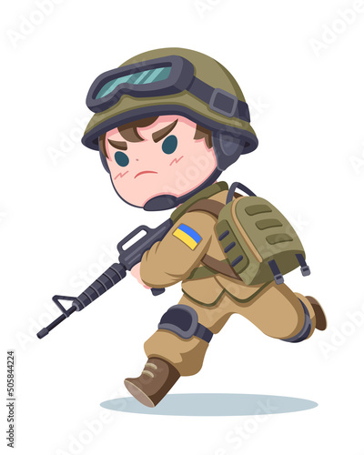 Cute style Ukrainian soldier running cartoon illustration
