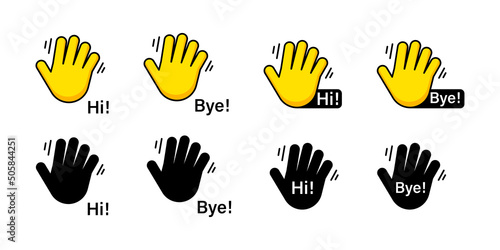 Hi, bye greeting hand waving logo icon. Greetings web symbol for app.
