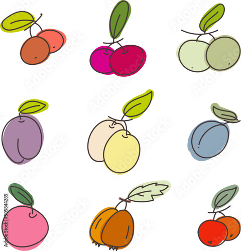 Fototapeta Naklejka Na Ścianę i Meble -  berries and fruite colorful vector illustration set