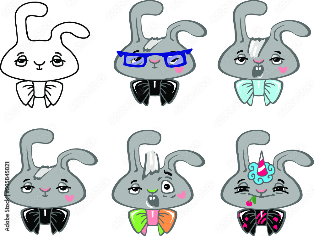 Φωτογραφία set of images of cute cartoon bunnies.