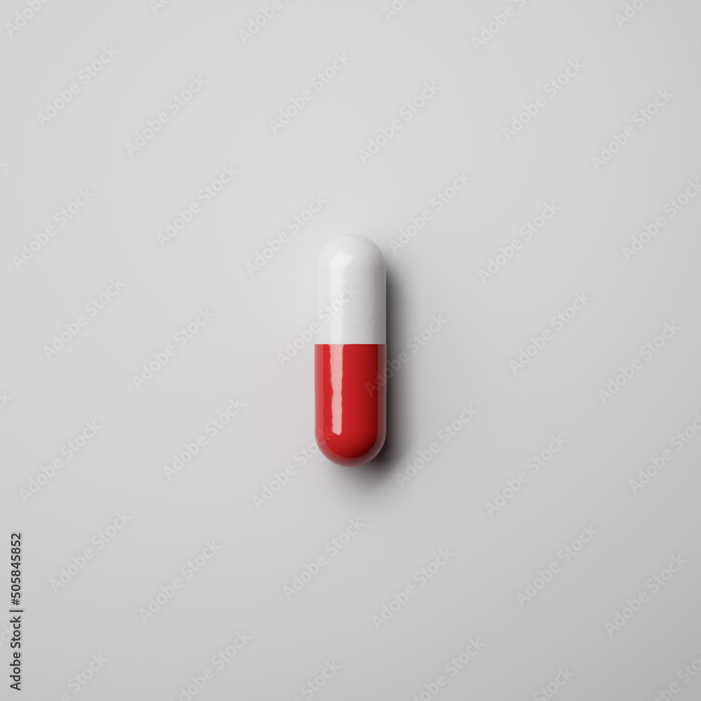 white-red tablet or capsule isolated on a white background. Sign or symbol. 3D render white-red tablet or capsule isolated on a white background. Sign or symbol. 3D render