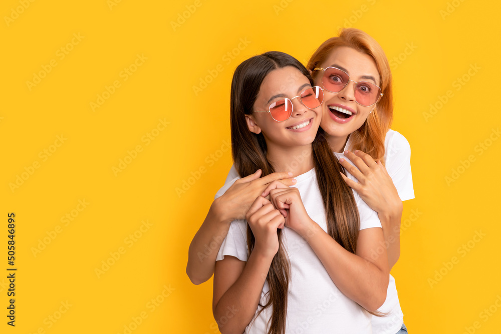 express positive emotions. friendship. kid and mom. lovely mother and daughter in sunglasses. express positive emotions. friendship. kid and mom. lovely mother and daughter in sunglasses.