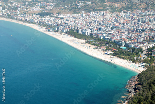 Aerial View from drone on beach in Alanya city © epovdima