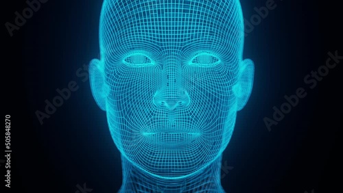 Artificial Intelligence Metaverse Facial Recognition Hologram Future Tech 3D Animation of a Human Face