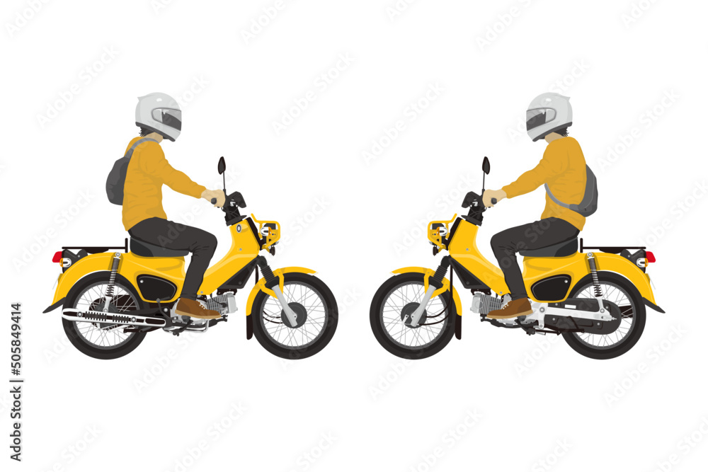 黄色のバイクを運転する男性
