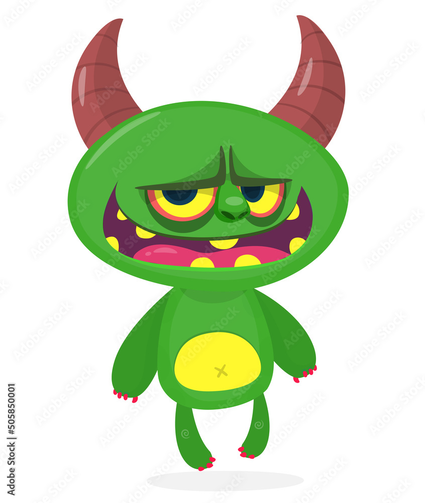Funny cartoon smiling monster creature. Halloween Illustration of happy alien character. Vector isolated Funny cartoon smiling monster creature. Halloween Illustration of happy alien character. Vector isolated