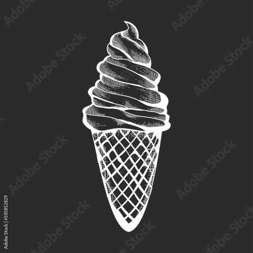 Vector, hand drawn, ice cream cone, on white background