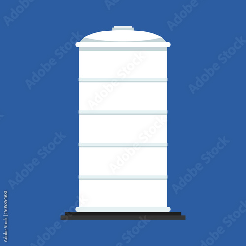 Water tank vector. Tap. free space for text. white water tank on blue background.