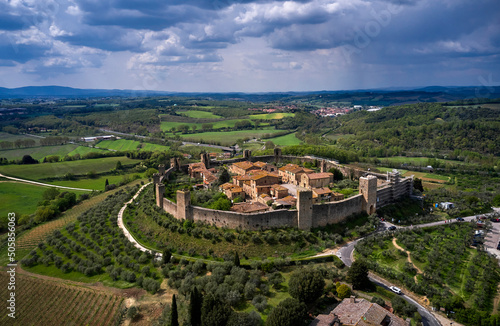Aerial view on Monteriggioni town in Tuscany