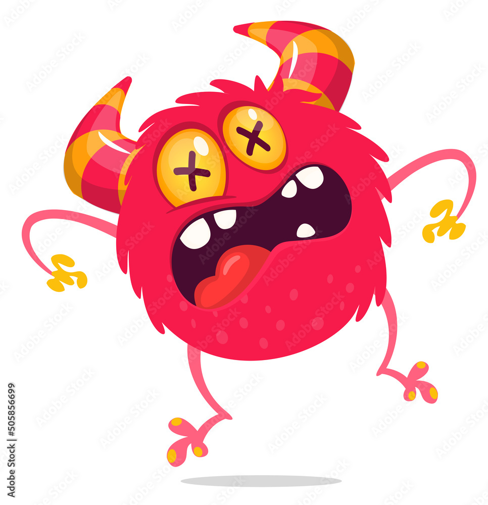 Fototapeta premium Funny cartoon smiling monster creature. Halloween Illustration of happy alien character. Vector isolated