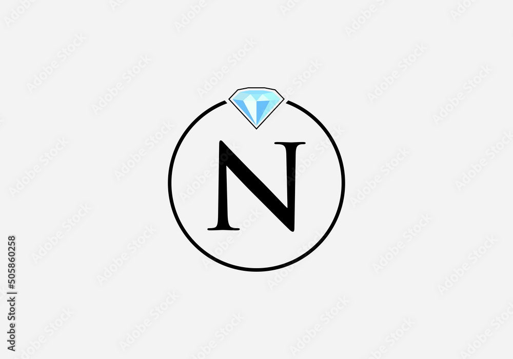 Diamond jewellery logo design vector with the letter N Stock Vector ...