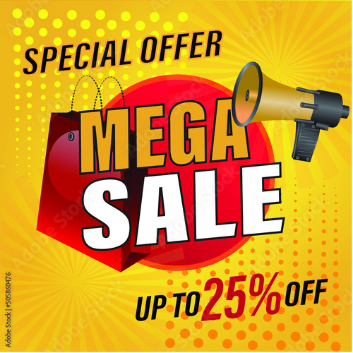 Special offer mega sale banner, up to 25 percentage off. Vector illustration photo