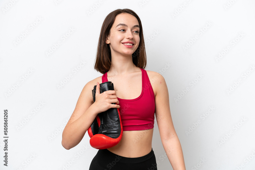 Young Ukrainian woman isolated on white background with boxing gloves Young Ukrainian woman isolated on white background with boxing gloves