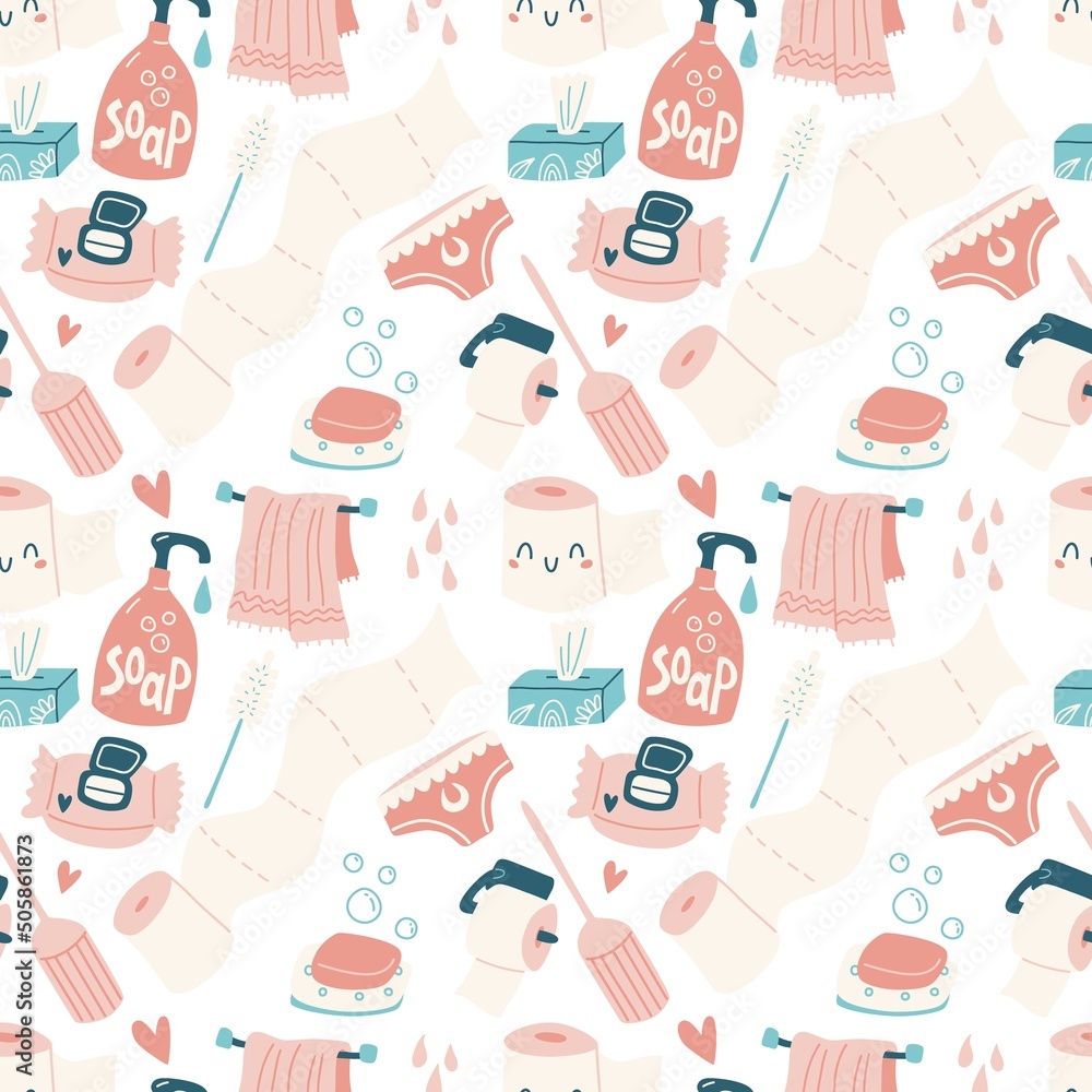 Seamless vector pattern with funny toilet and bathroom items. Seamless vector pattern with funny toilet and bathroom items.