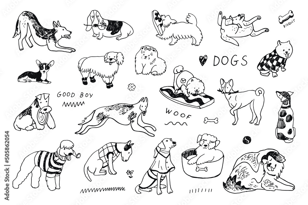 Dogs funny pets vector illustration set Dogs funny pets vector illustration set