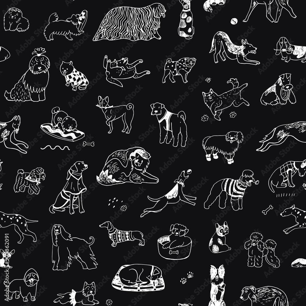Dogs funny pets vector seamless pattern Dogs funny pets vector seamless pattern