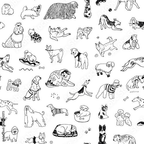 Dogs funny pets vector seamless pattern