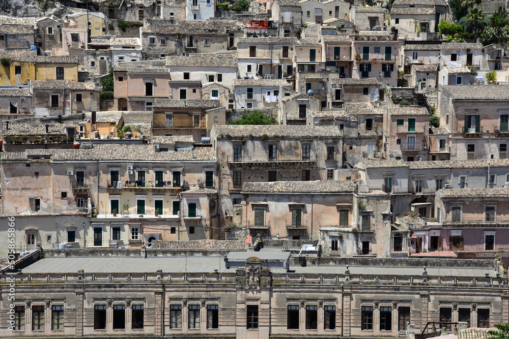 Panoramic view of Modica, an old town of Sicily region, Italy.