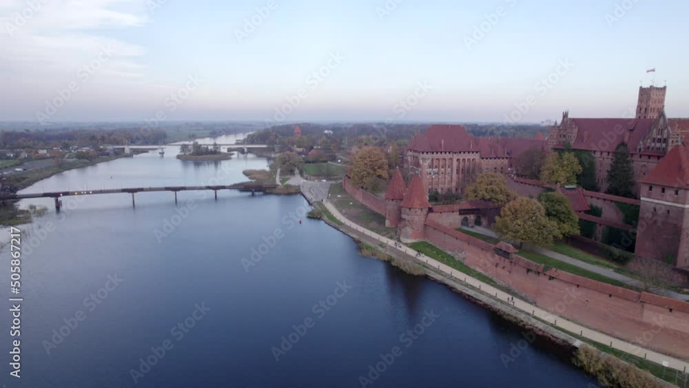 Malbork. Teutonic Castle in Malbork from a drone. Pomerania, Poland. Sunset in Malbork. Malbork. Teutonic Castle in Malbork from a drone. Pomerania, Poland. Sunset in Malbork.