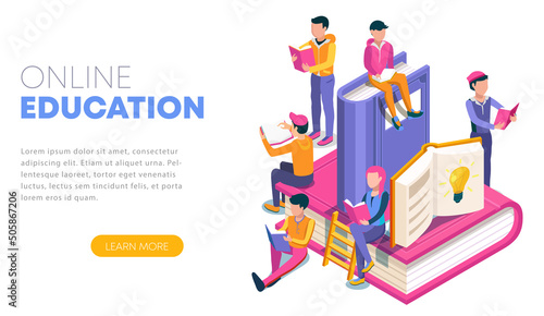 Modern flat design isometric concept of Online Education. Landing page template. Training courses, specialization, tutorials, lectures. Can use for web banner, infographics, and website. Vector illust