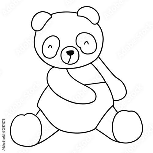 Cute cartoon panda in summer beachwear vector outline illustration