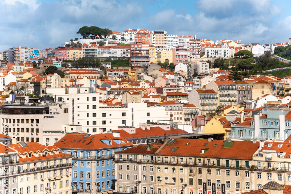 Lisbon historical center skyline. Streets at summer day
