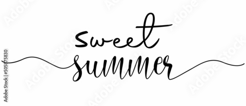 Sweet Summer phrase continuous one line calligraphy with white background