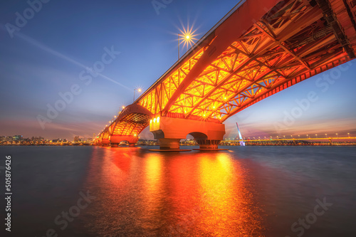 Seongsan Bridge at Night in South Korea
