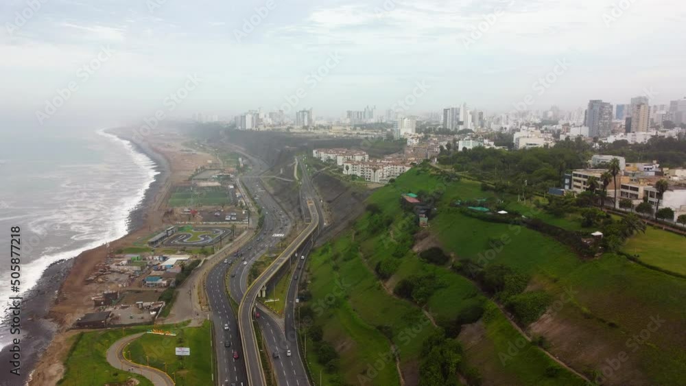 Highway of the Costa Verde, at the height of the district of San Isidro in the city of Lima, Peru. Highway of the Costa Verde, at the height of the district of San Isidro in the city of Lima, Peru.