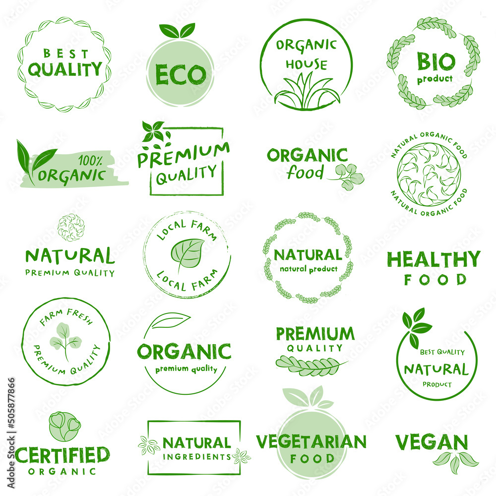 Organic food, natural food and healthy life product logos, icon, badges and stickers. Organic food, natural food and healthy life product logos, icon, badges and stickers.